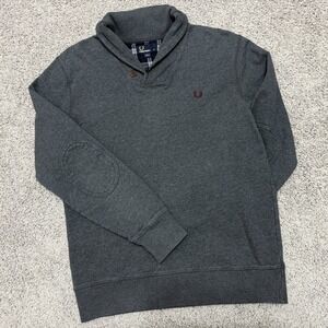 Fred Perry Pullover Sweatshirt Shawl Collar Elbow Patches Portugal Mens Medium